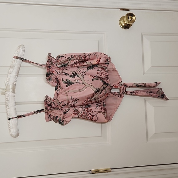 JOHANNA ORTIZ x H&M Mauve Floral Tie Hem Satin Blouse Size M - Picture 10 of 15